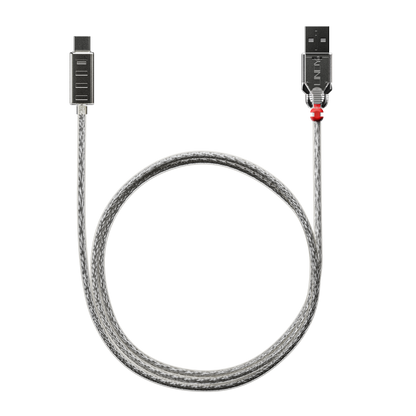 Lindy cable retrofitted to USB-C, silver connector, transparent braided — Wired In