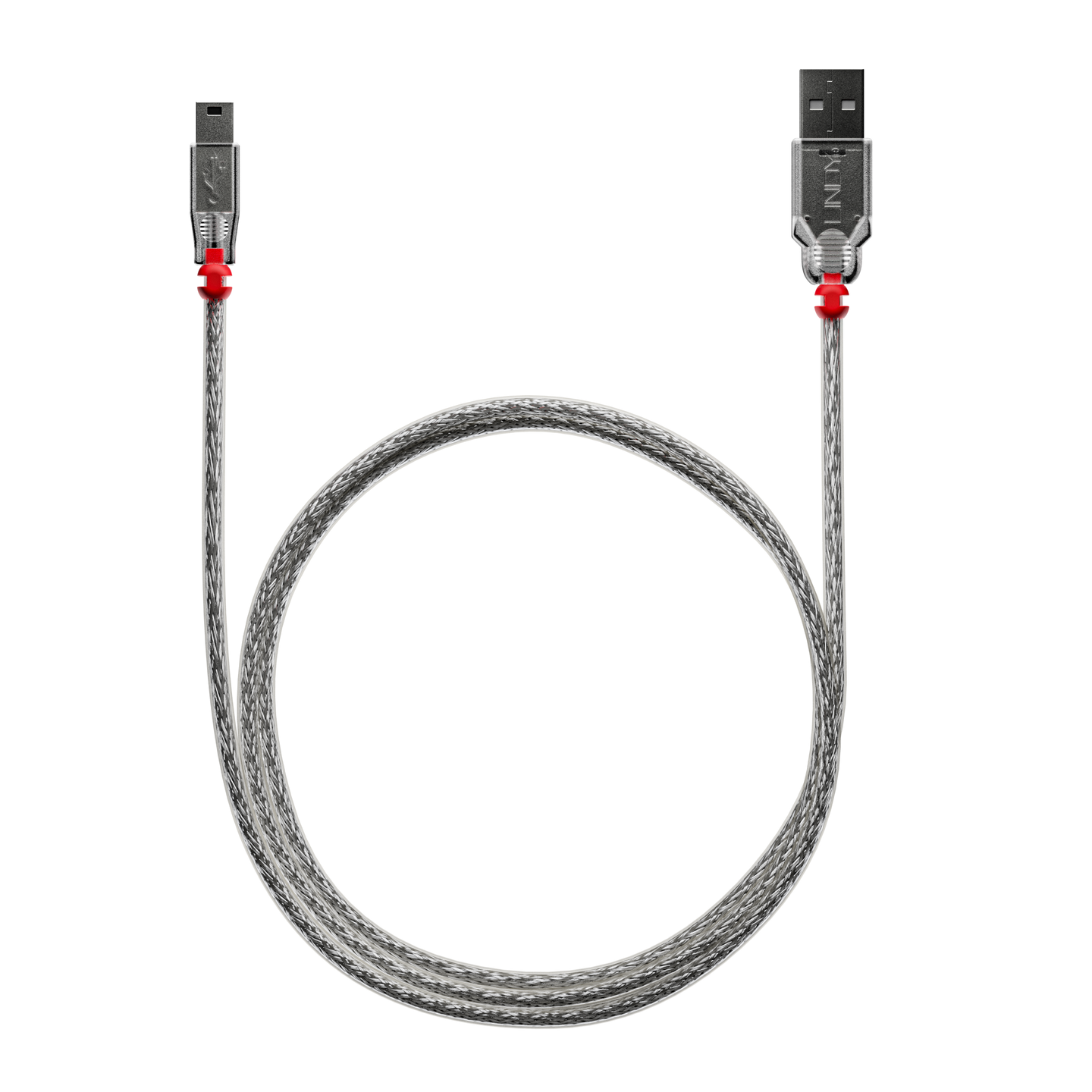 Lindy USB Mini to USB-A cable, transparent braided, stock connector — Wired In