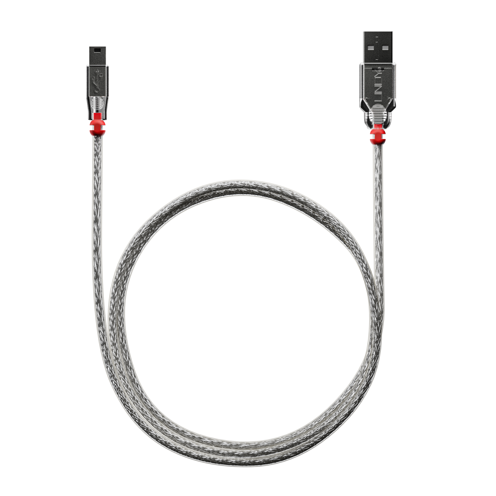 Lindy USB Mini to USB-A cable, transparent braided, stock connector — Wired In